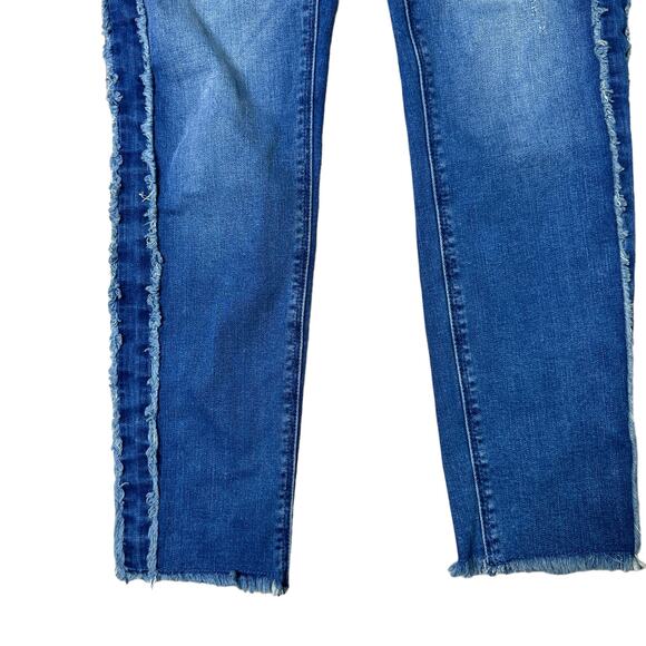 Karl Lagerfeld Paris Denim Skinny Jeans Raw Seams Distressed 4 Fringe Grunge - Picture 2 of 5